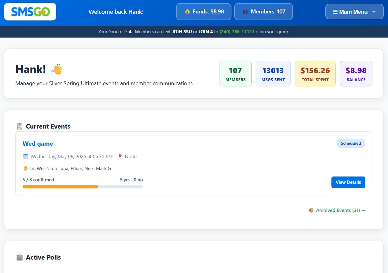 SMSGO organizer dashboard