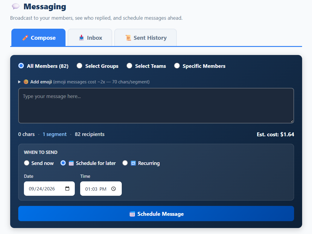Compose with live segment and cost counts